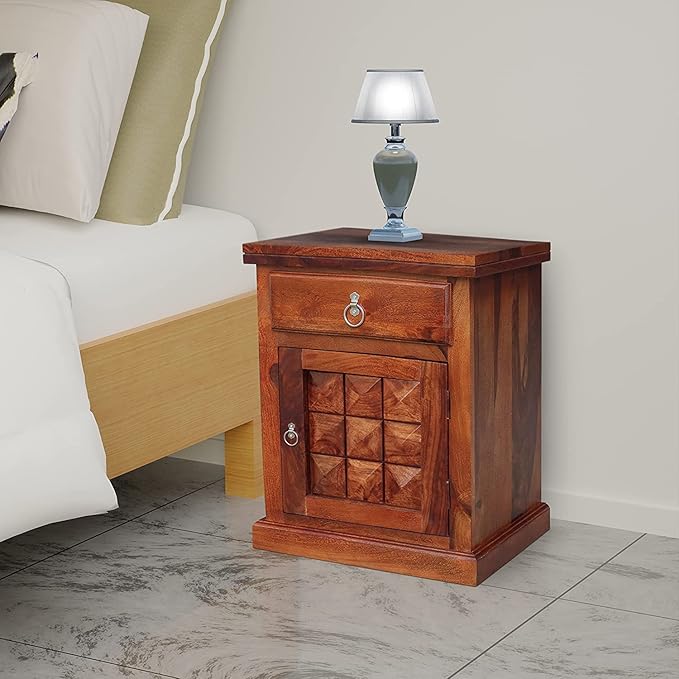 moonwooden Wooden Bedside Table for Bedroom | Wooden Nightstand Lamp Table with 1 Drawer Storage | Sheesham Wood, Dark Honey at Rs. 3947