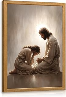 FASWQ Wood Framed Jesus and Woman Wall Art, Christian Repentance and For...
