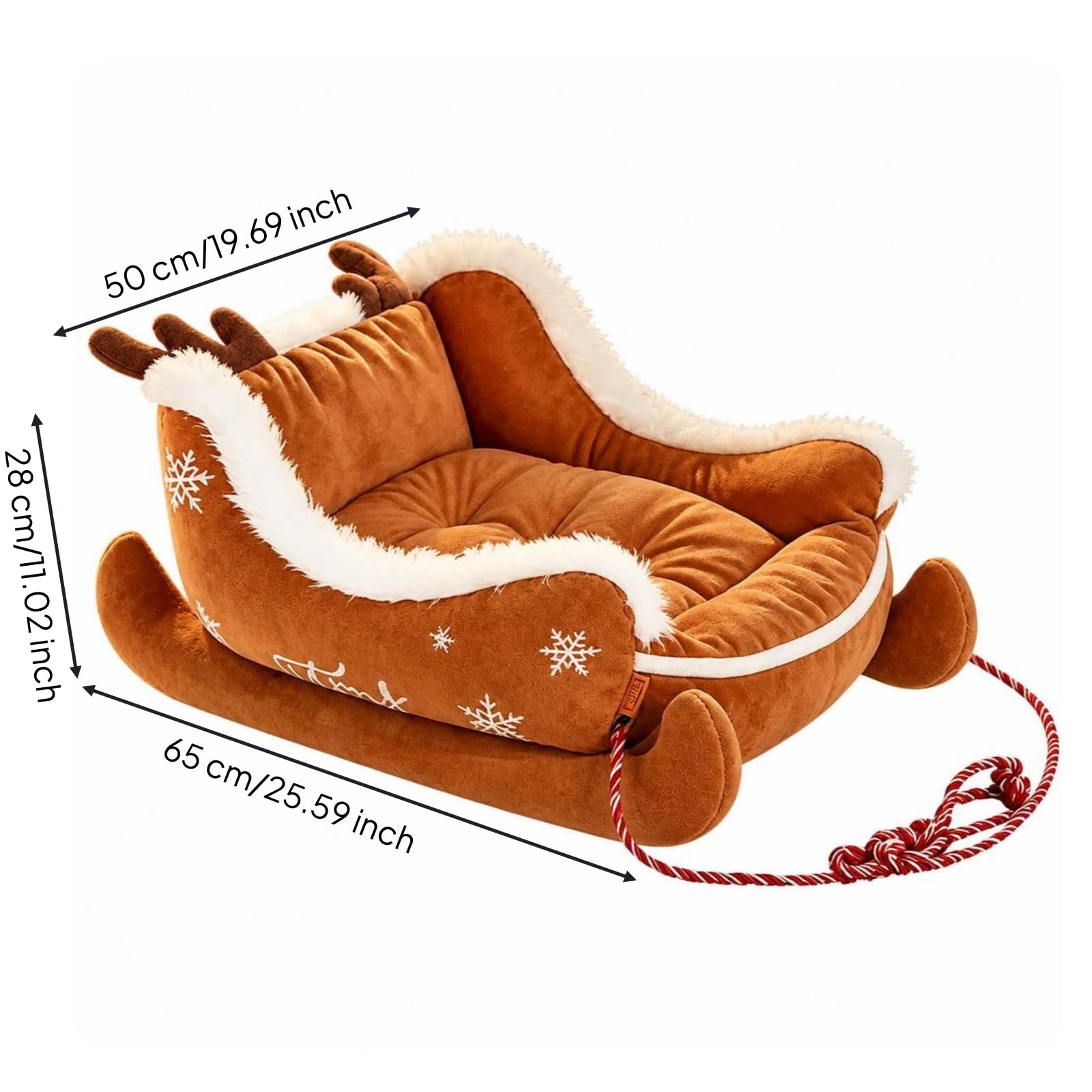 Cama con Forma Trineo Afelpada, Marrón, M