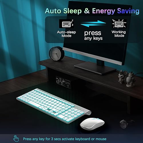 Miniatura 6 de J JOYACCESS Combo de teclado y mouse inalámbricos con 7 opciones retroiluminadas, teclas de luz silenciosas, recargable tipo C, modo de suspensión,
