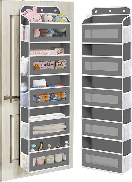KYEVIS Over The Door Organizer, 5 Shelves Closet Door Hanging Storage and Organizer with 10 Mesh Pockets, Nursery Closet Organizer, Baby Essentials, Stuffed Animal Storage