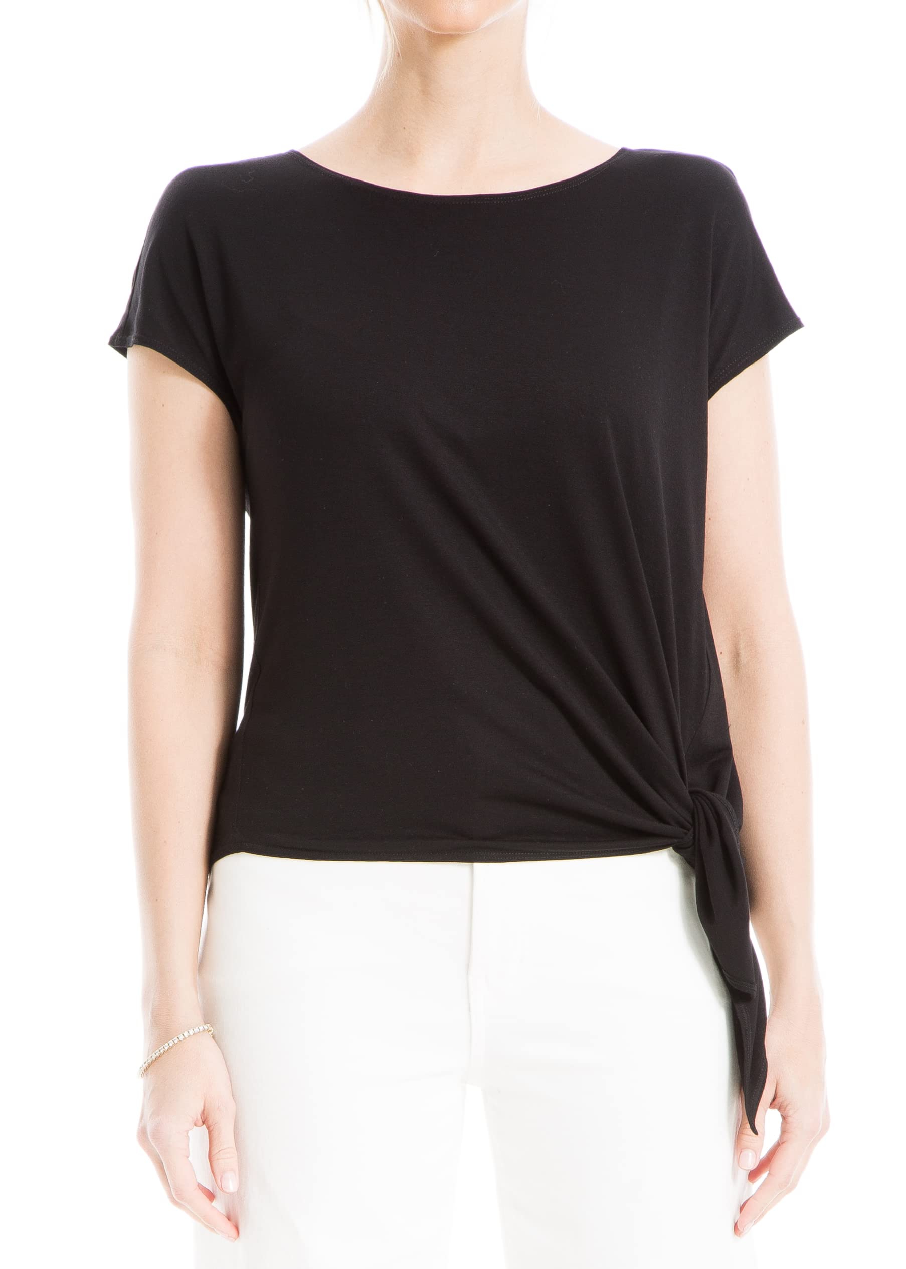 Max StudioWomen's Spring 2023 Fashion Everyday Solid Short Sleeve Side Tie Knit Top
