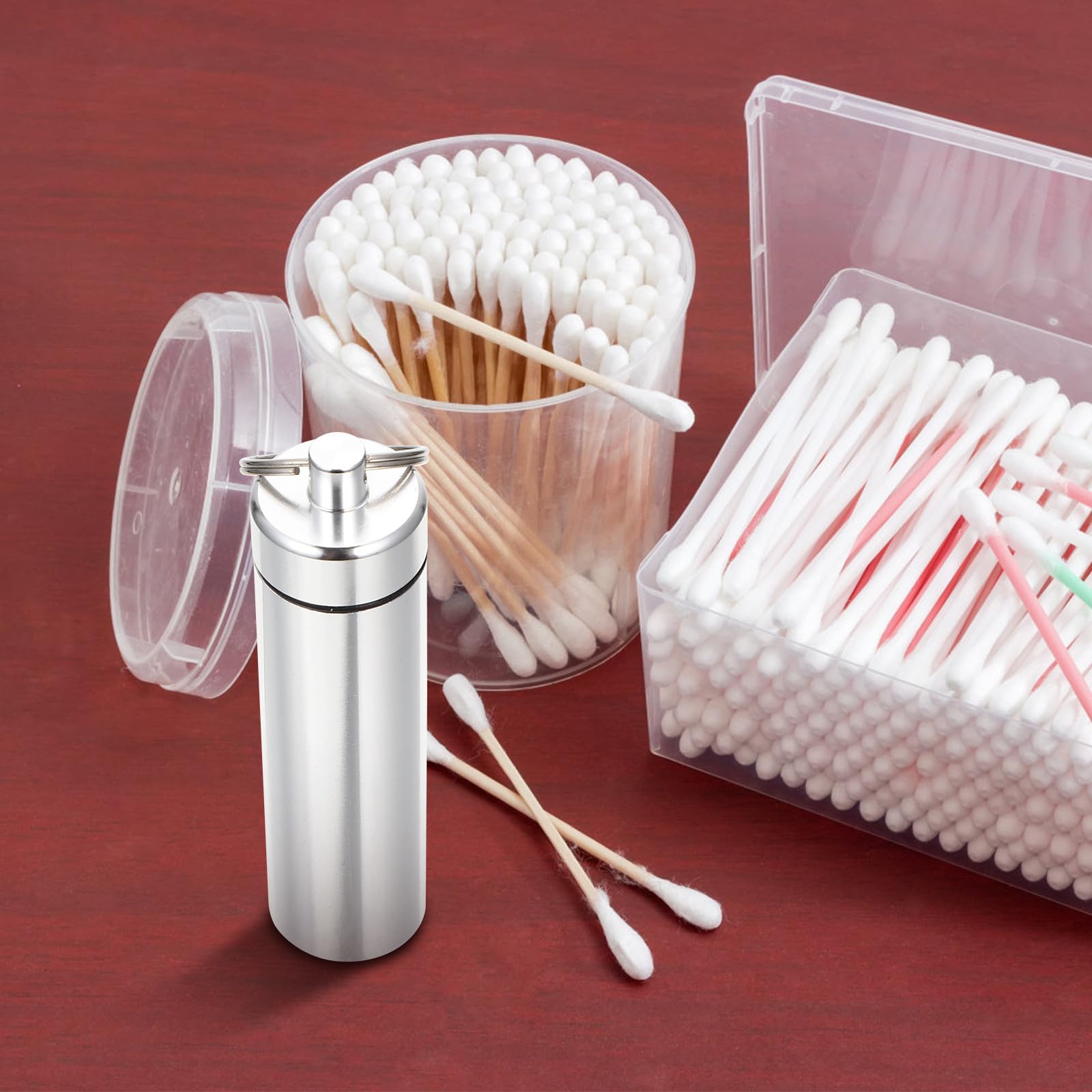 Contenedor de Almacenamiento Pack de 3 Unidades de Aleación de, Color Plata para Hisopos y Palillos de Dientes Adecuado para y Llavero
