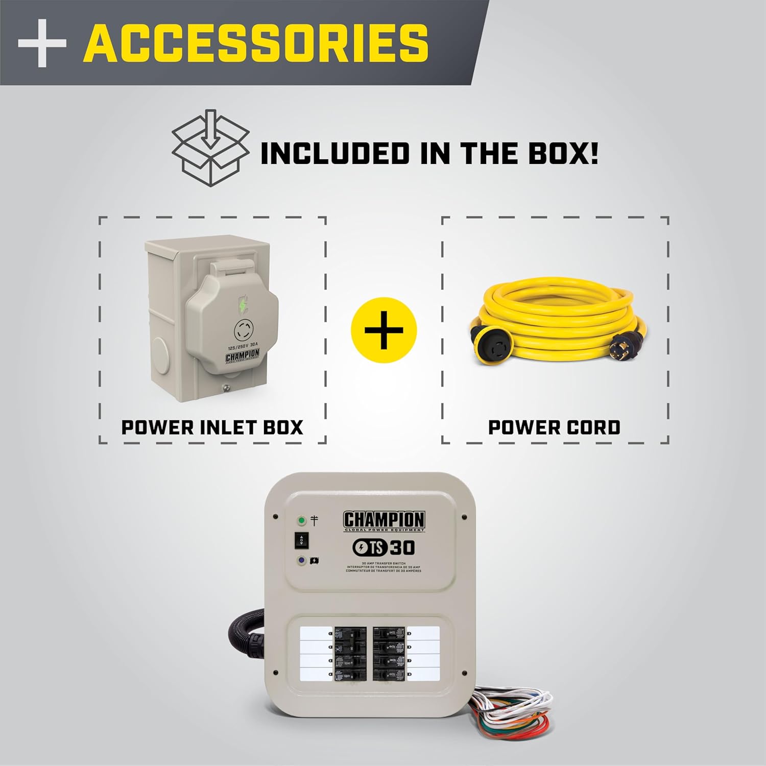 Champion Power Equipment 30-Amp Indoor-Rated Manual Transfer Switch with 25-Foot Generator Power Cord and Weather-Resistant Power Inlet Box