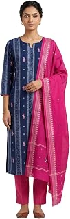 ODISHAHANDLOOM Unstiched Pure Cotton Ikat Handloom traditional premium Sambalpuri Kurta, Pant and Dupatta Set, Navy Blue a... Price In India