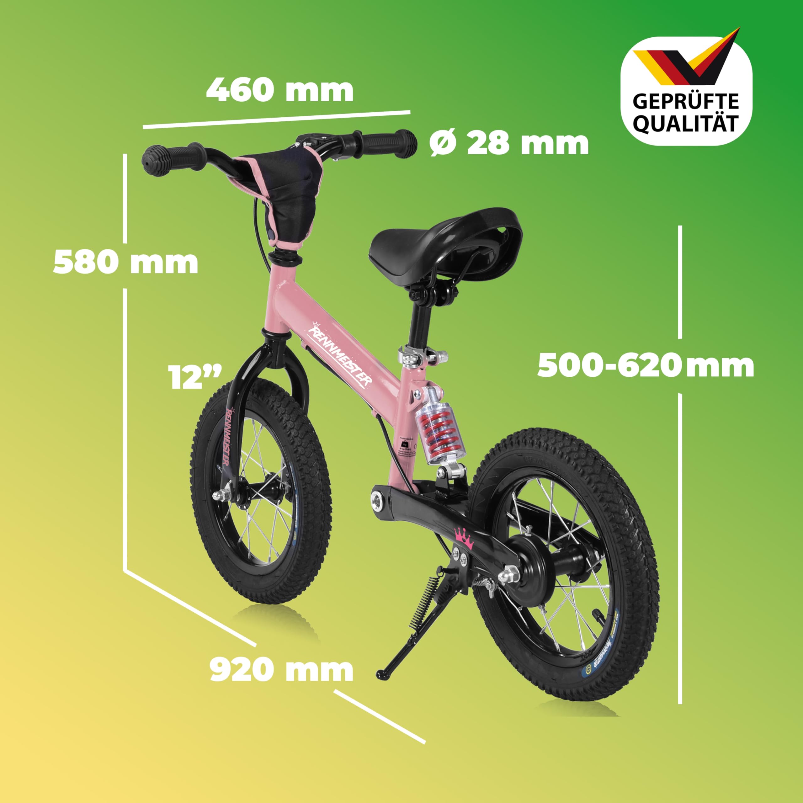 Bici per bambini da 2 Anni Ruota Apprendimento Freno Protezione dagli Urti Max Carico 50 kg Impugnature in Gomma, Fuchsia
