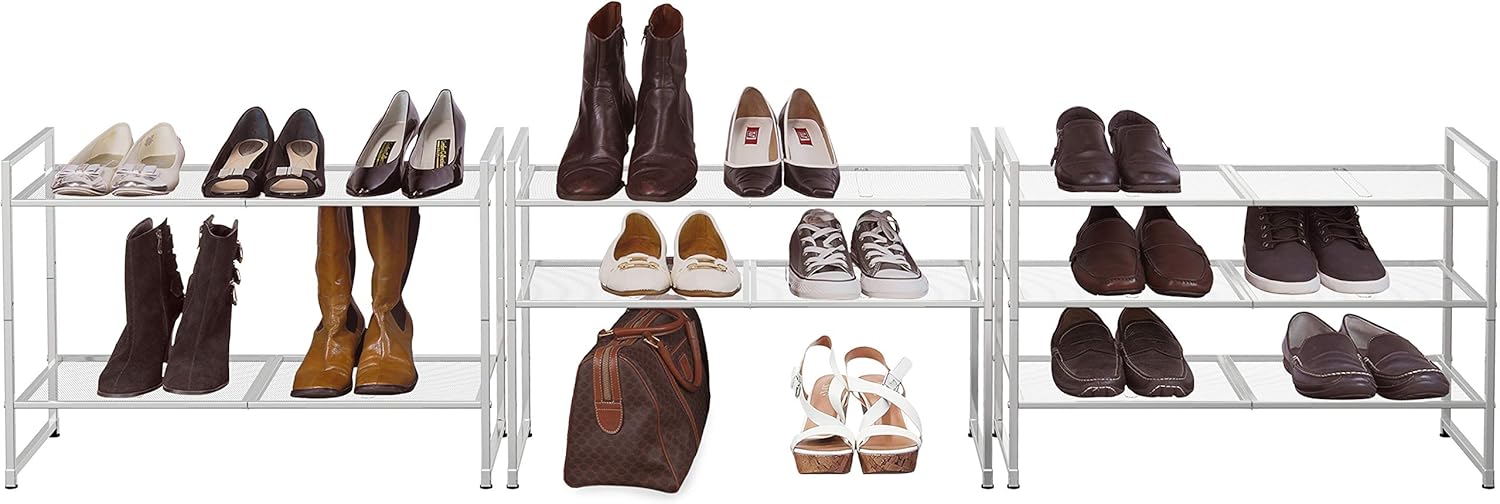 Simple Houseware 3-Tier Stackable Shoe Shelves Storage Utility Rack, Silver : Home & Kitchen