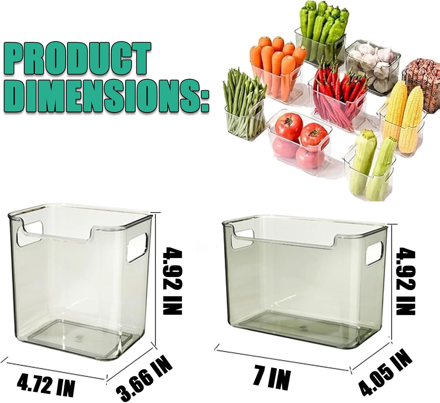 2/4/6/8 Pcs Crystal Clear Freezer Storage Bins, Freezer Organizer Bins, Clear Plastic Bins, Stackable Kitchen Cabinet Organizer with Handles for Frozen Food, Meat & Veggies (6, Green, S+L)