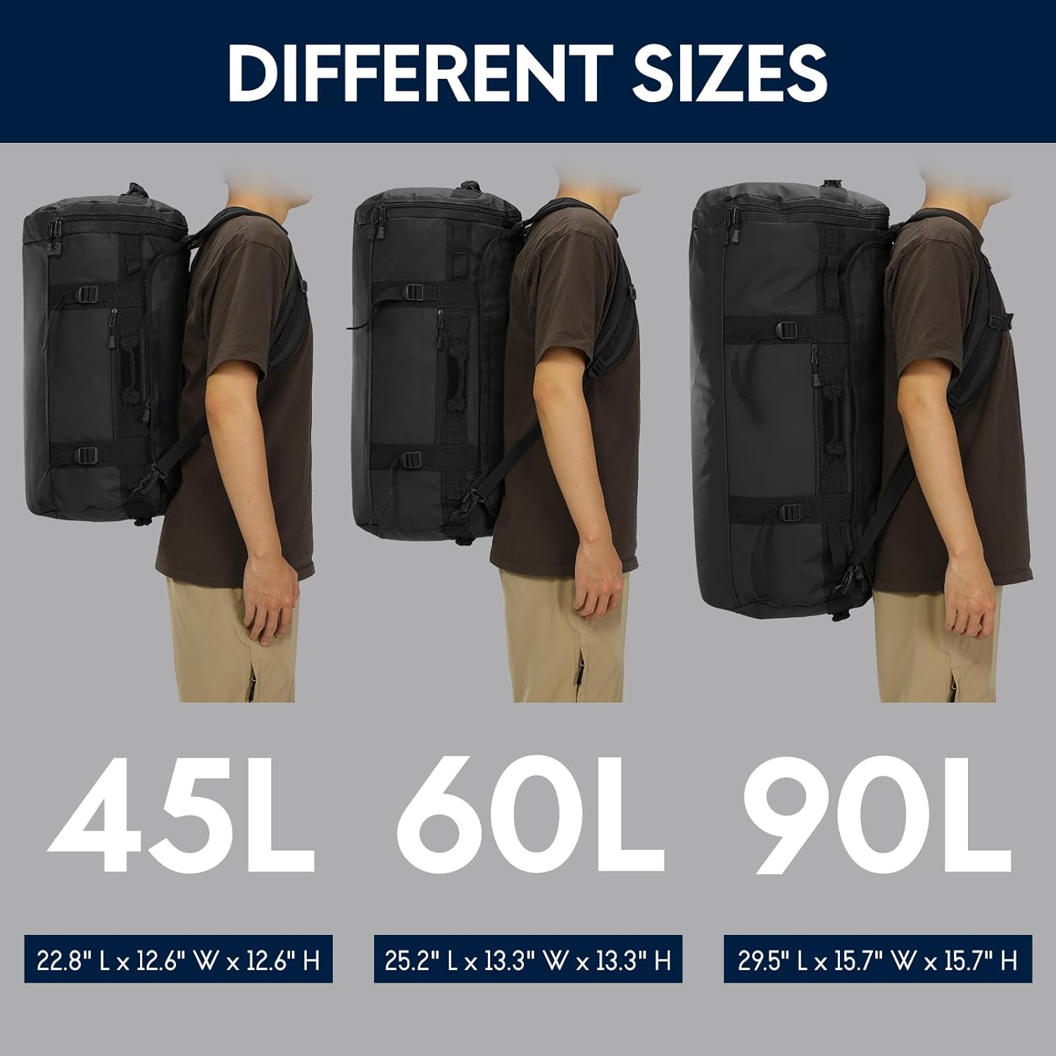 Haimont Duffle Backpack for Men Women, Convertible Travel Duffel Bag Backpack with Shoes Compartment, Heavy Duty Weekender Bags for Sports Gym, Traveling, Camping, Water-resistant, 60L, Black - Image 6