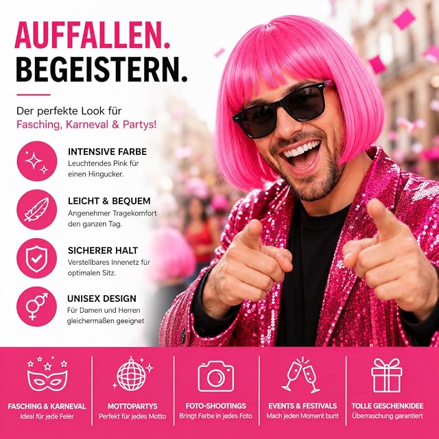 Foto 4 de 7 de Peluca bob corta estilo retro para carnaval y disfraces cabaret charlestón neón rosa