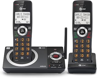 AT&T CL82219 DECT 6.0 2-Handset Cordless Phone with Answering Machine, Smart Call Blocker, Long Range & Caller ID Announce, Black