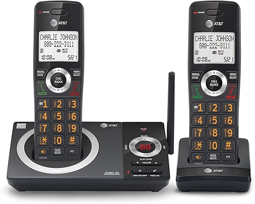 AT&T CL82219 DECT 6.0 Telefone sem fio para casa com secretária eletrônica, bloqueio de chamadas, locutor de identificação de chamadas, interfone e longo alcance, preto