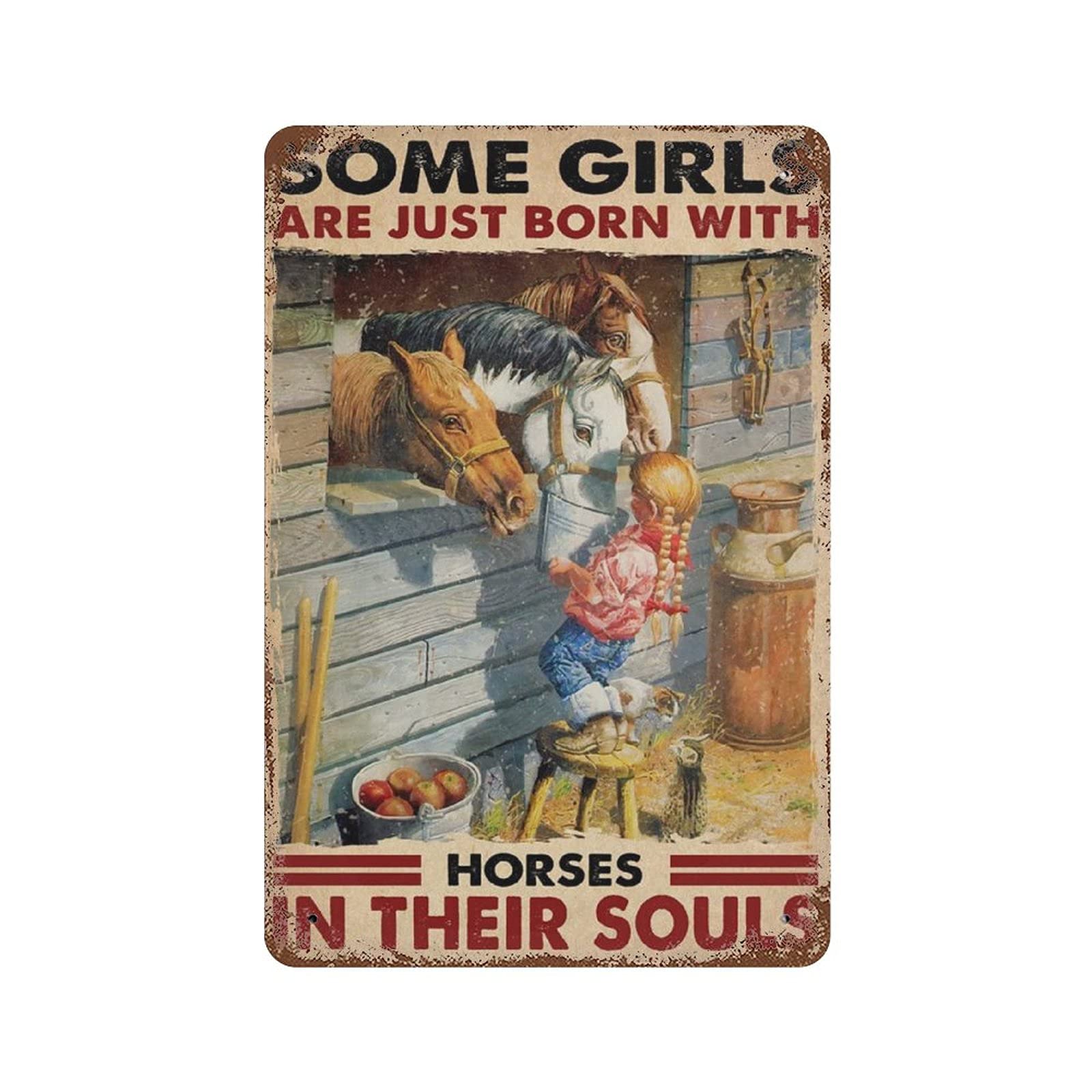 Lsjuee Girls As Pic Retro Metal Tin Sign Novelty Posteriron Paintingsome Are Just Born With Horse In Their Souls Tin Sign, Little And Horse Ation Plaques 8X12 Inch