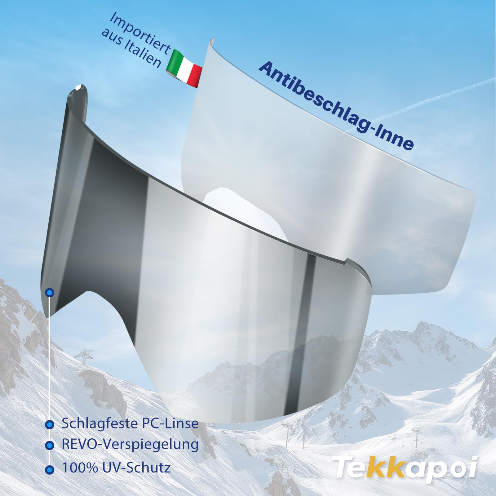 Skibrille für Herren & Damen und passende Wechselgläser, OTG Snowboardbrille mit optionalem Magnet-Wechselsystem, UV400 Schutz & Anti-Fog