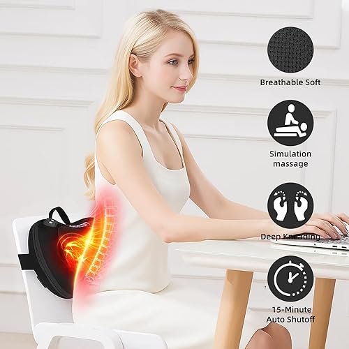 Miniatura 2 de Shiatsu Masajeador de espalda para aliviar el dolor de tejido profundo, con calor inalámbrico portátil masajeador de espalda y cuello, amasado 3D,