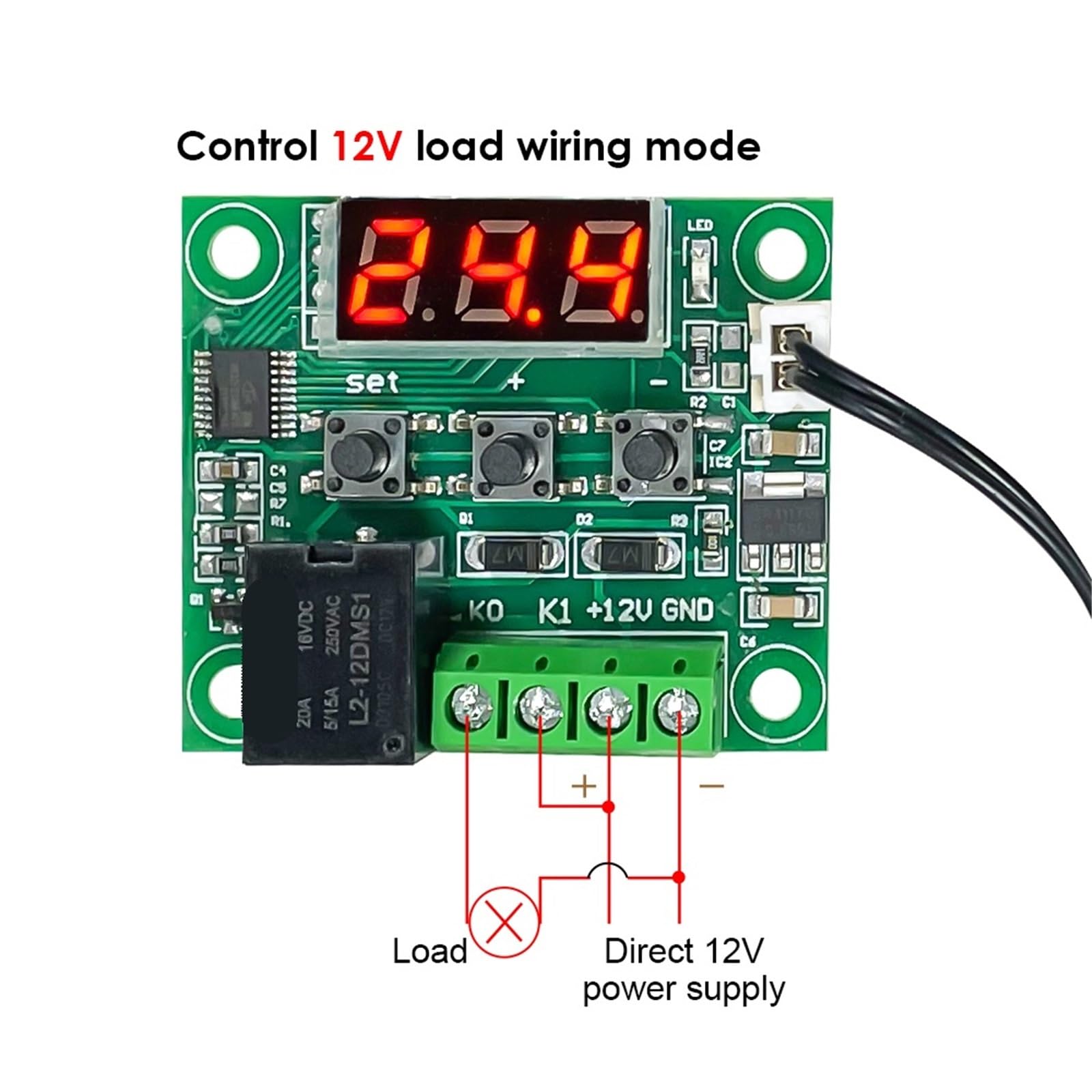10 pezzi W1209 LED Termostato digitale Controllo temperatura Termometro DC 12V Modulo interruttore regolatore termico + sensore(Blue)