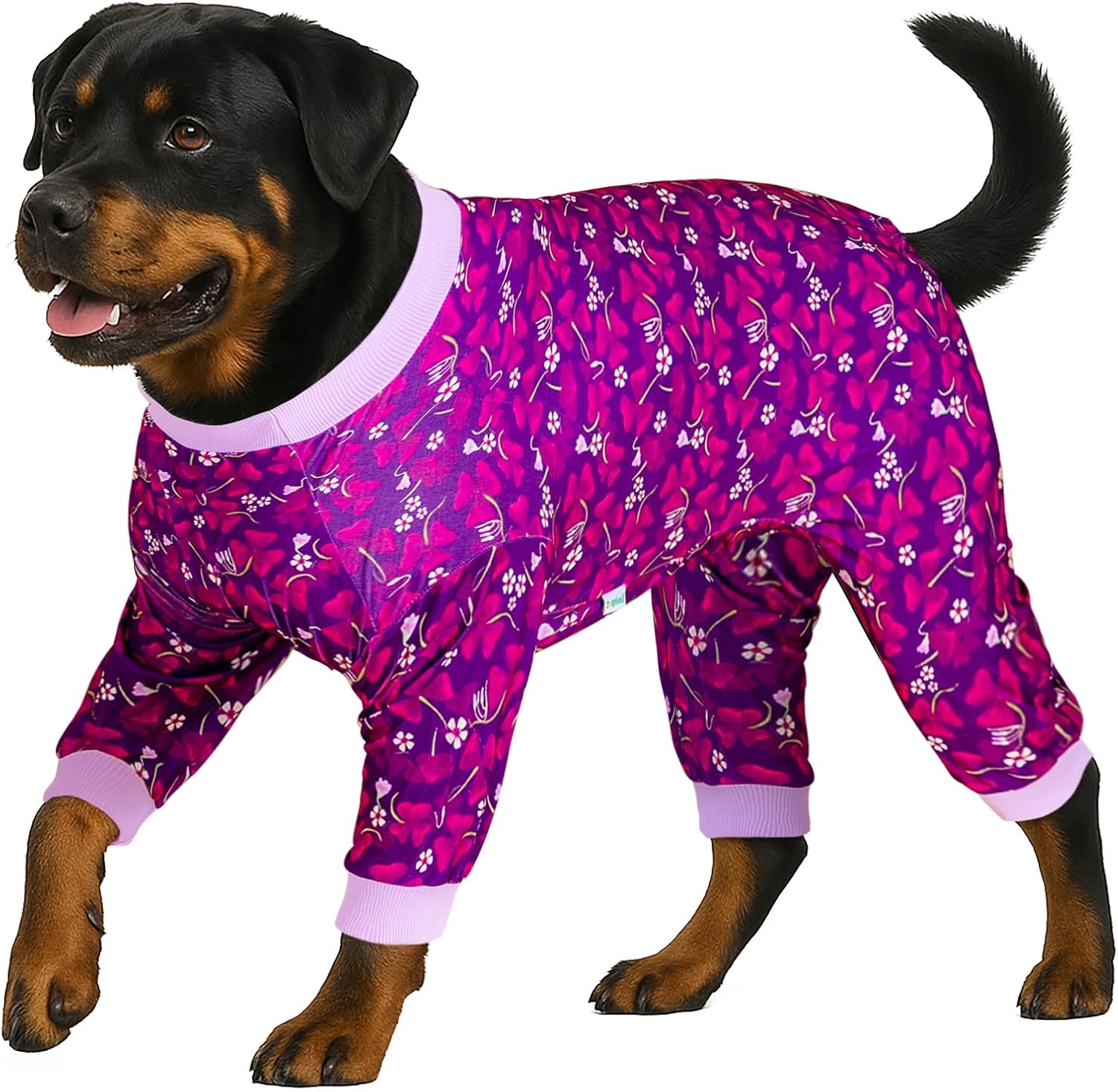 LovinPet Big Dogs Pajamas Jumpsuit, Pet Anxiety Relief Shirt, Sun Protection Dog Shirt, Comfy Stretchy Fabric, Indigo Garden Print, Big Dog Surgery Recovery PJ’s, Pajamas for Pitbulls, Medium