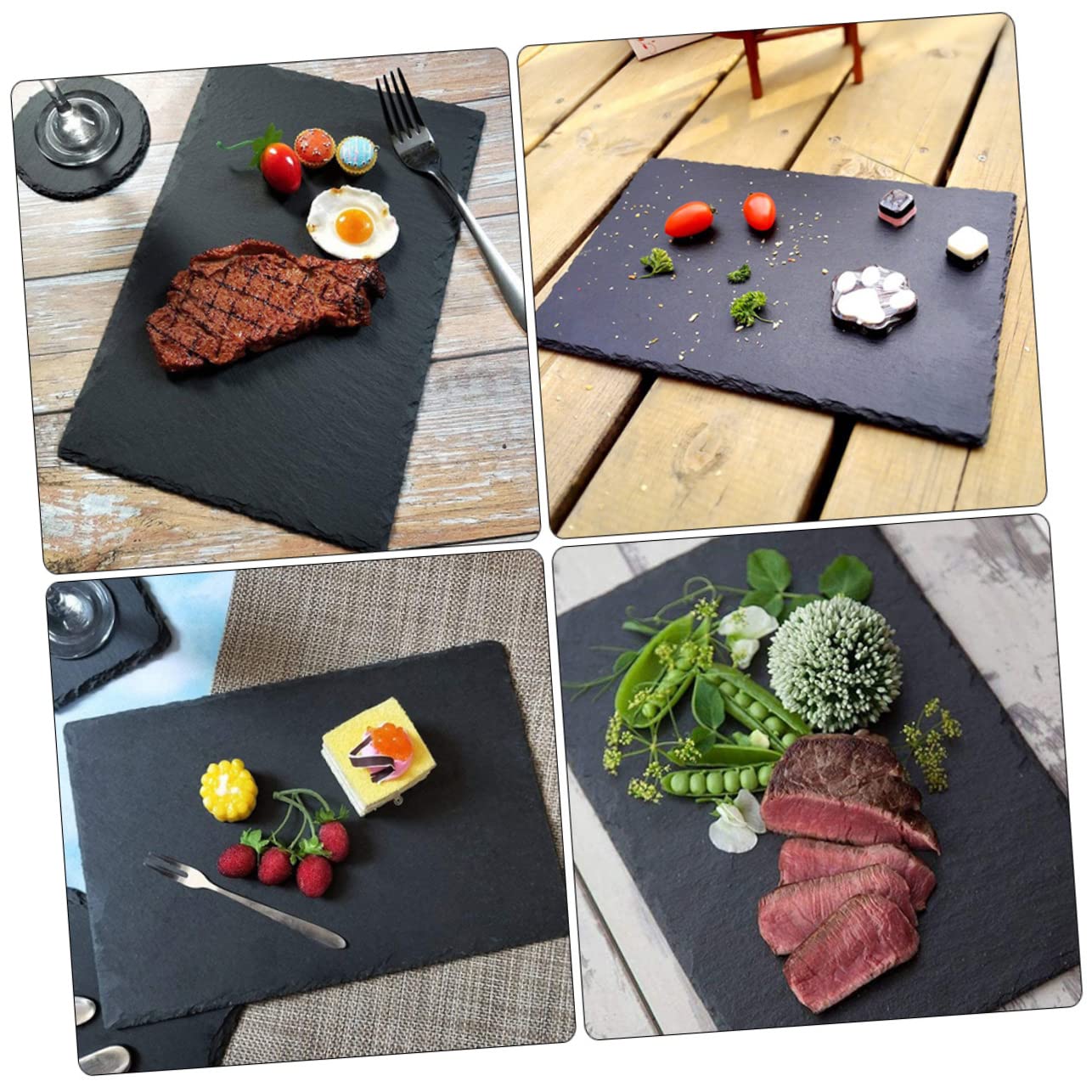 MAGICLULU Assiette à Sushi en Ardoise Noire 2 Pièces, Style Japonerie