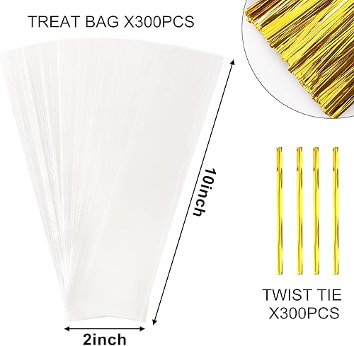 Miniatura 2 de Augshy Bolsas para barra de pretzel, 300 unidades, 2 x 10 bolsas de pretzel, bolsa individual transparente con lazos para piruletas, dulces,
