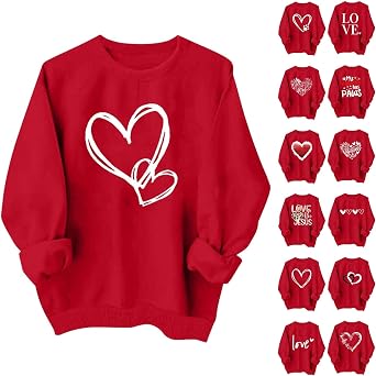 bmkBWO Valentines Sweatshirts for Women,Cute Love Heart Graphic Plus Size Shirts Long Sleeve Crewneck Pullover Tops