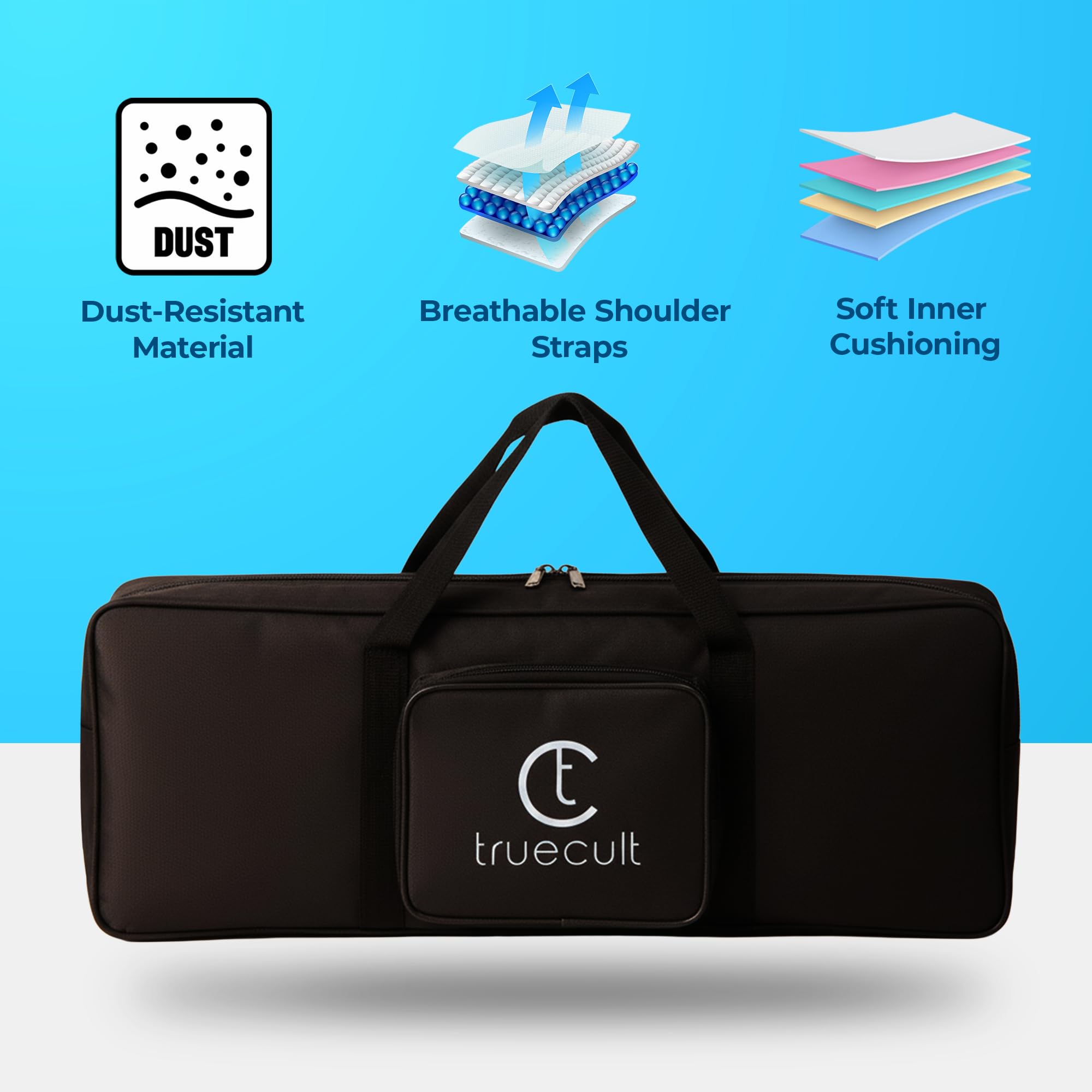 True Cult Polyester Keyboard Bag Compatible with 37 Keys Yamaha & Casio PSS-E30, PSS-F30 Digital Piano Keyboard, Premium Padded Carrying Case with Dustproof Cover, Adjustable Shoulder Strap, Black — Amazon image 6