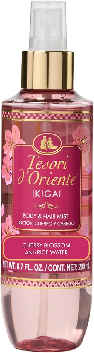 Tesori d’Oriente Ikigai Hair & Body Mist for Women & Men, 6.7 fl oz, Lightweight Floral Scent with Cherry Blossom & Rice Water, Refreshing, Layerable Fragrance for Skin & Hair