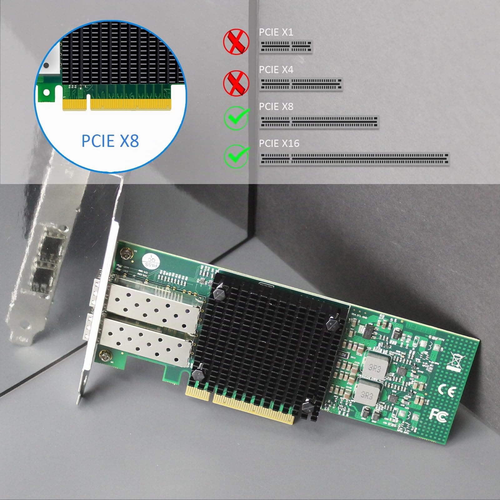 GLOTRENDS ST7286 Tarjeta de Red PCIe 3.0 x8 de Doble Puerto 10GbE SFP+, Controlador Mellanox ConnectX-3, Compatible con RDMA (RoCE), para servidores y Sistemas de Almacenamiento