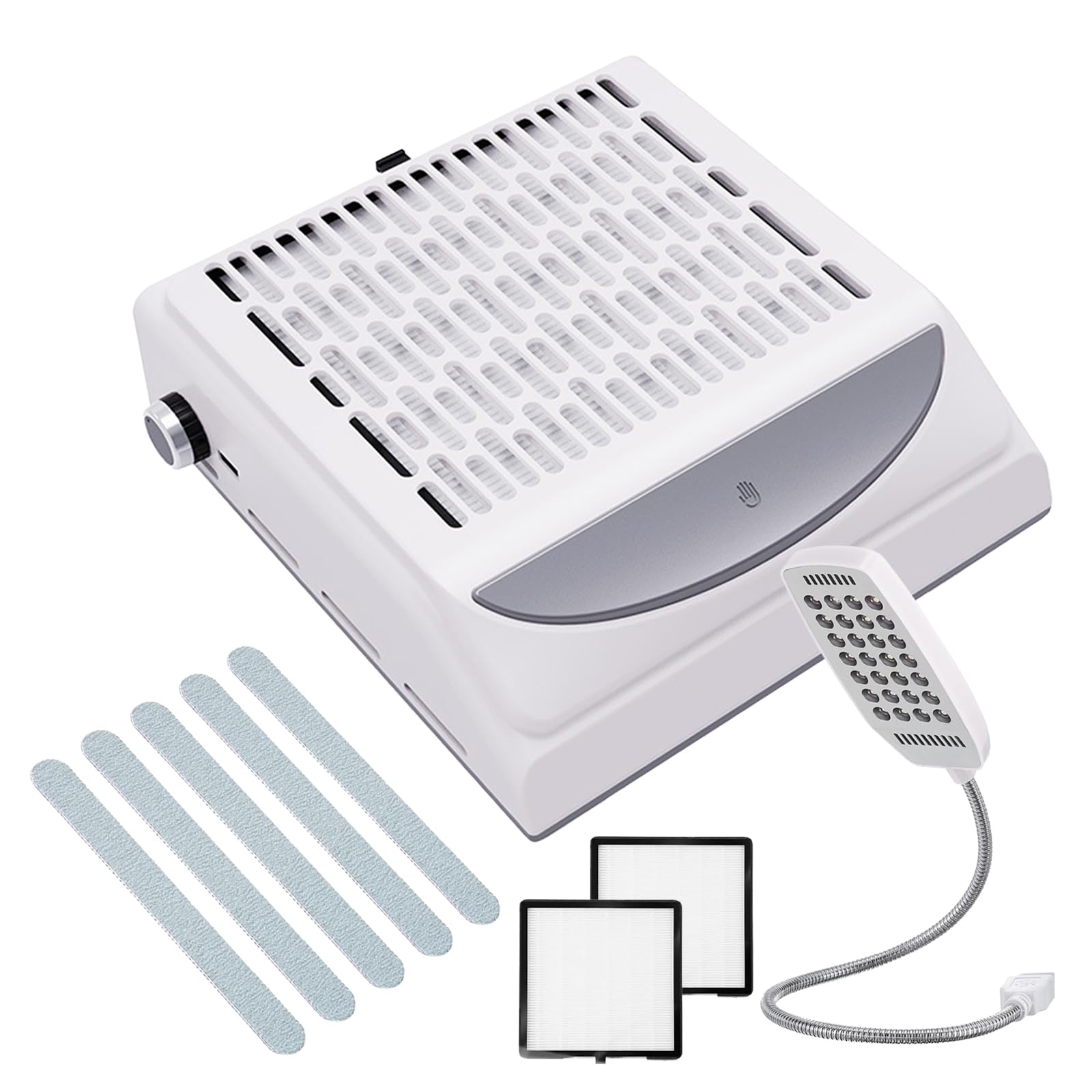 Odkurzacz do paznokci, 100 W, z filtrem 2 w 1 i światłem LED, obrotowa regulacja siły ssania do odsysania pyłu do manicure, domu i salonu