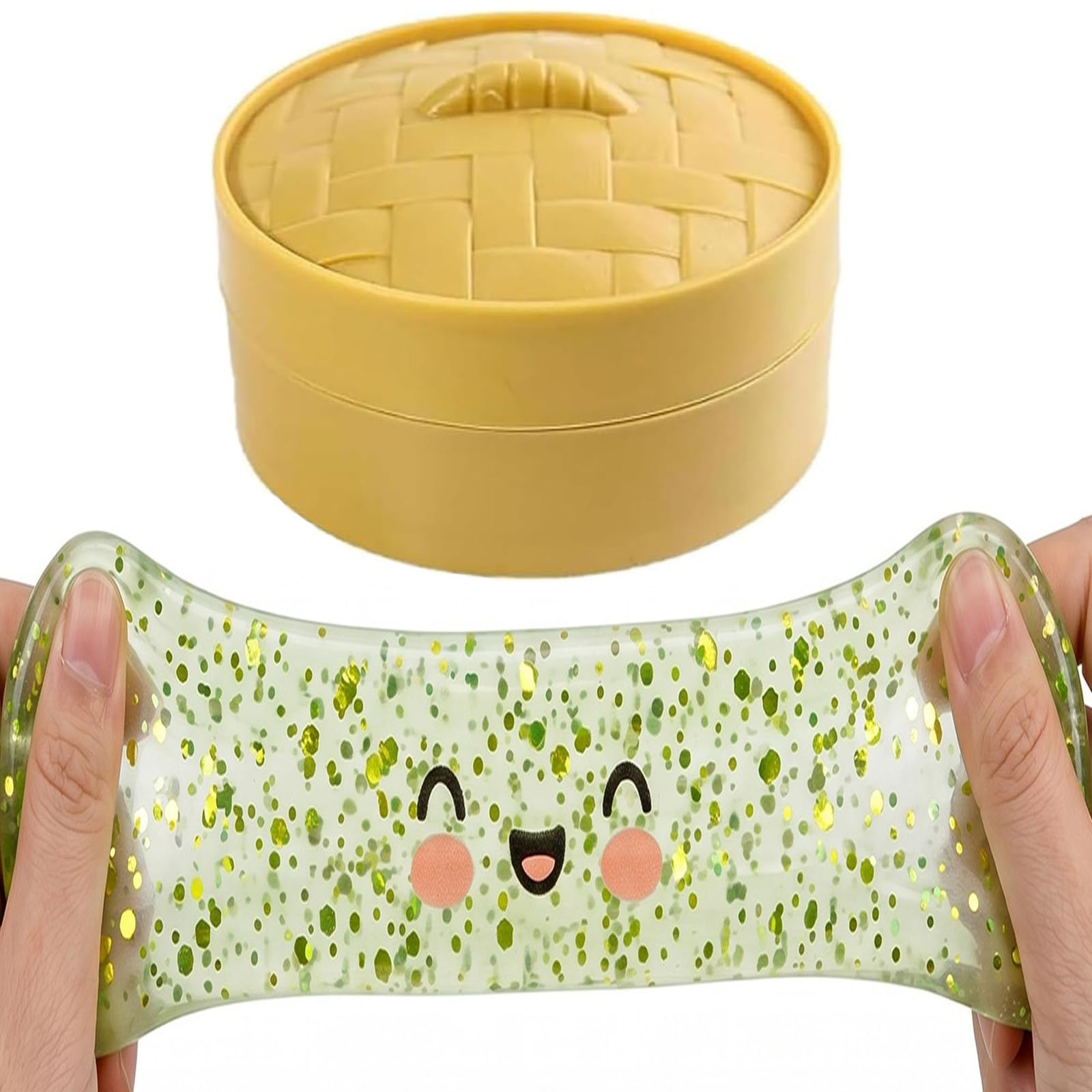 Glitter Green 10CM Stress Toy Steamer Soft Squeeze Decompression Dough Fidget Toys for Relaxation Boys Girls Home Office Classroom