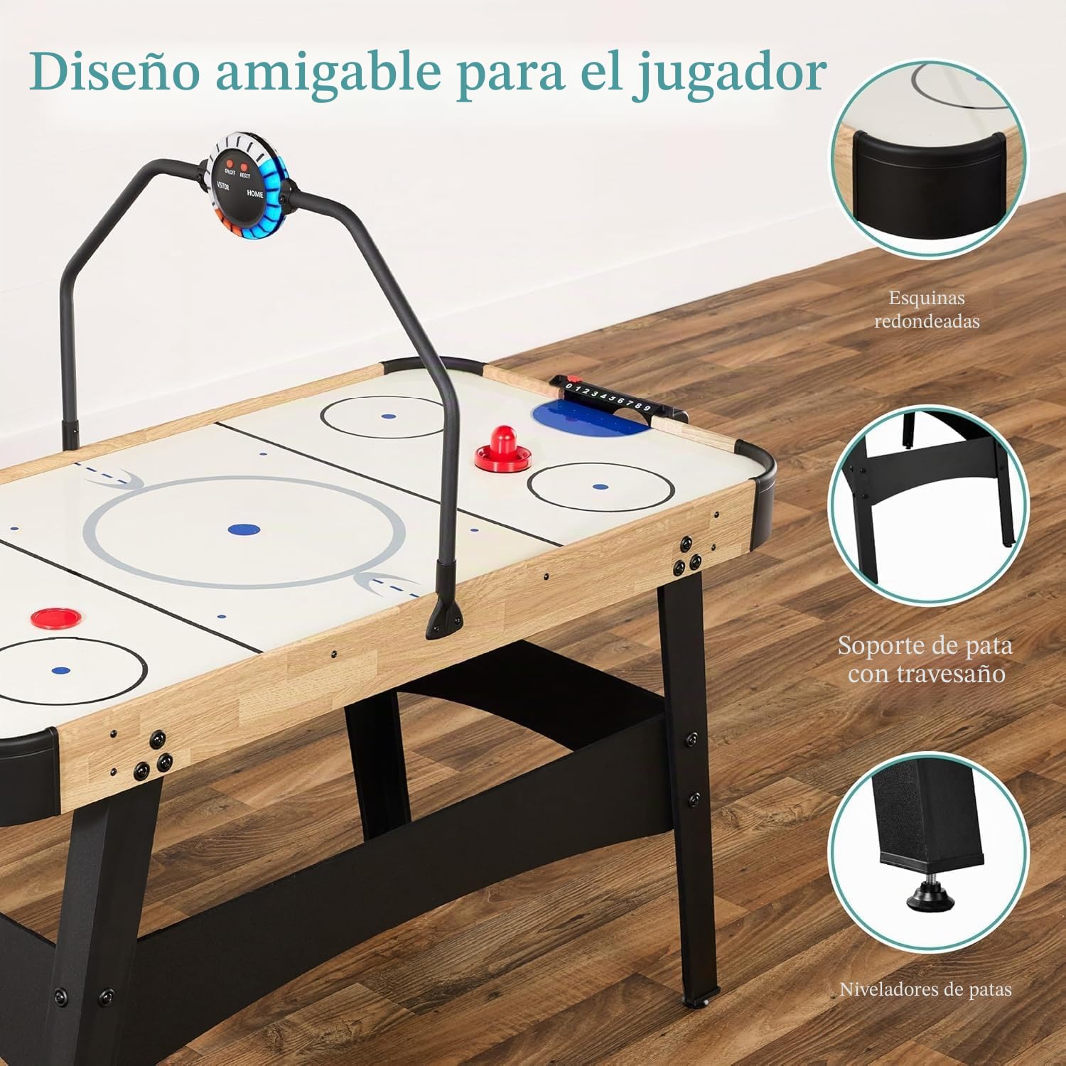 OYE Mesa de hockey de aire LED de 54 pulgadas con marcador electrónico, mesa de juego de hockey eléctrica alimentada, juego de juego de hockey con luz digital, motor potente