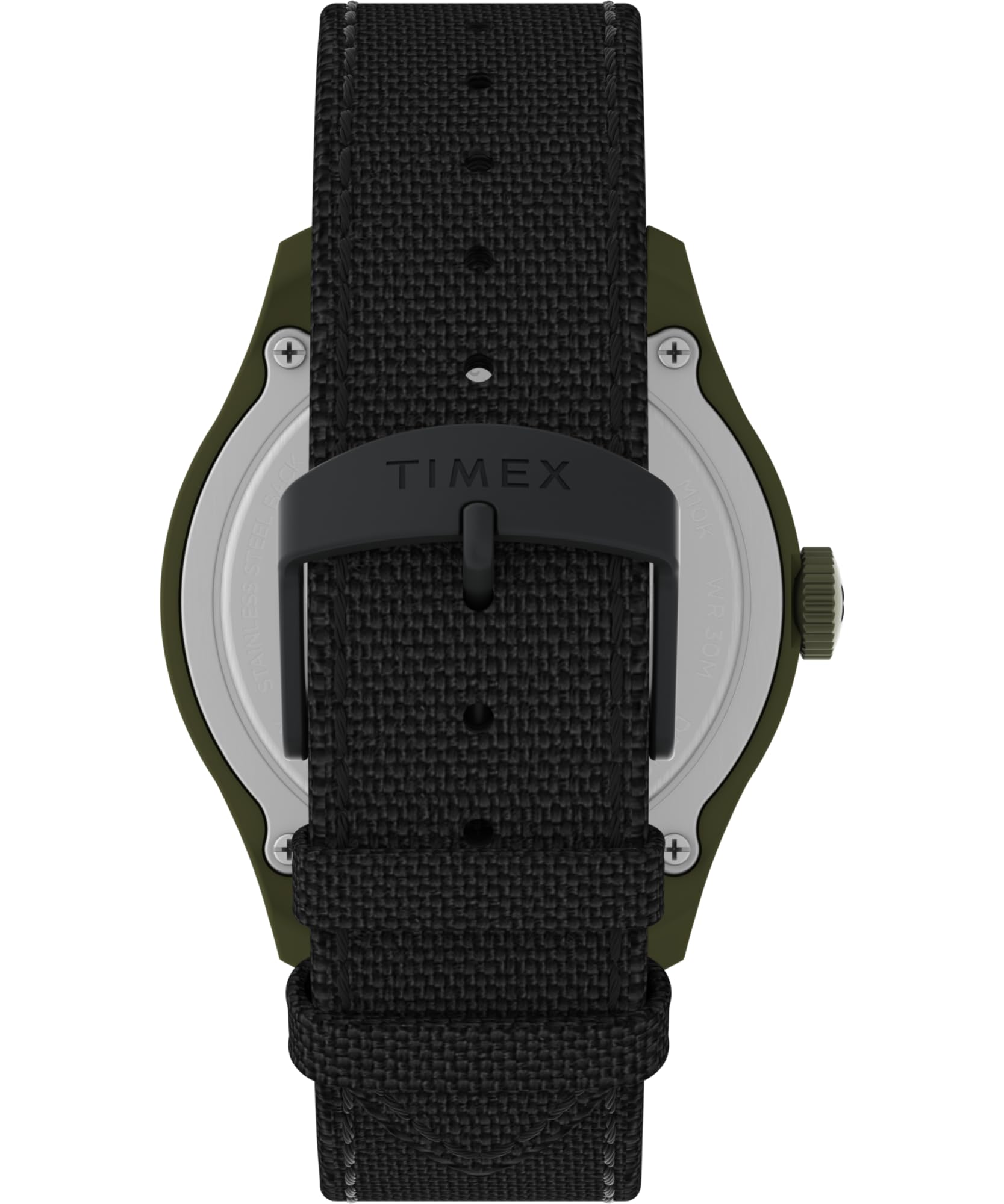 Timex Expedition North Montre pour hommes, 43 mm, bracelet noir écologique en deux parties, à ouverture rapide, cadran noir, boîtier vert TW2W34400