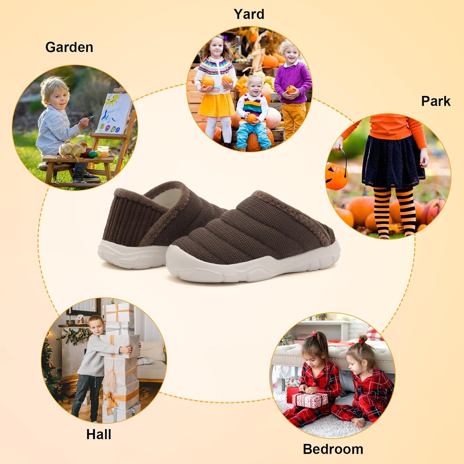 QFH Adorable Toddler Slippers Boys Girls Slip On Shoes Winter Warm House Slippers Soft Lining Adjustable Zero Drop First Walking Shoes Coffee 6 Toddler image 5 of 6 B0FH8ZG84K