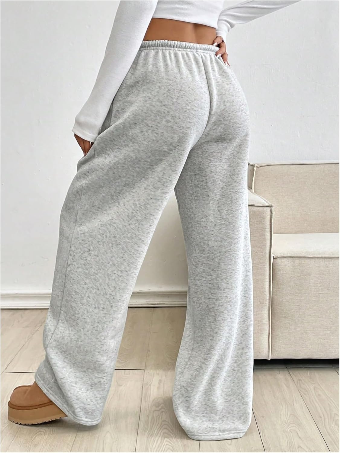 RoseSeek Women's Wide Leg Sweatpants Low Drawstring Waist Workout Track Pants Baggy Trousers - Image 2