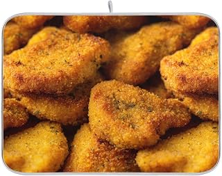 Chicken Nuggets Pattern Dish Drying Mat for Kitchen Counter Coffee Bar Draining Mat Drying Pads for Cups, Dishes, Bottles