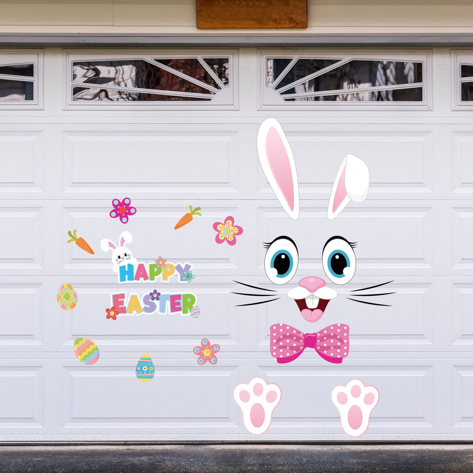 Whaline Happy Easter Garage Door Magnets Easter Bunny Rabbit Magnet Sticker Decoration Cartoon Refrigerator Sticker Decals for Indoor Outdoor Home