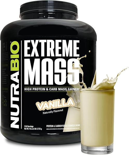 NutraBio Extreme Mass Gainer Protein Powder, 53G Protein, Clean Weight Gainer, Increase Muscle Mass, Full Spectrum Amino Acid - Vanilla, 6 Pound