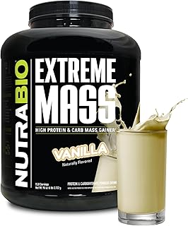NutraBio Extreme Mass Gainer Protein Powder, 53G Protein, Clean Weight Gainer, Increase Muscle Mass, Full Spectrum Amino Acid - Vanilla, 6 Pound