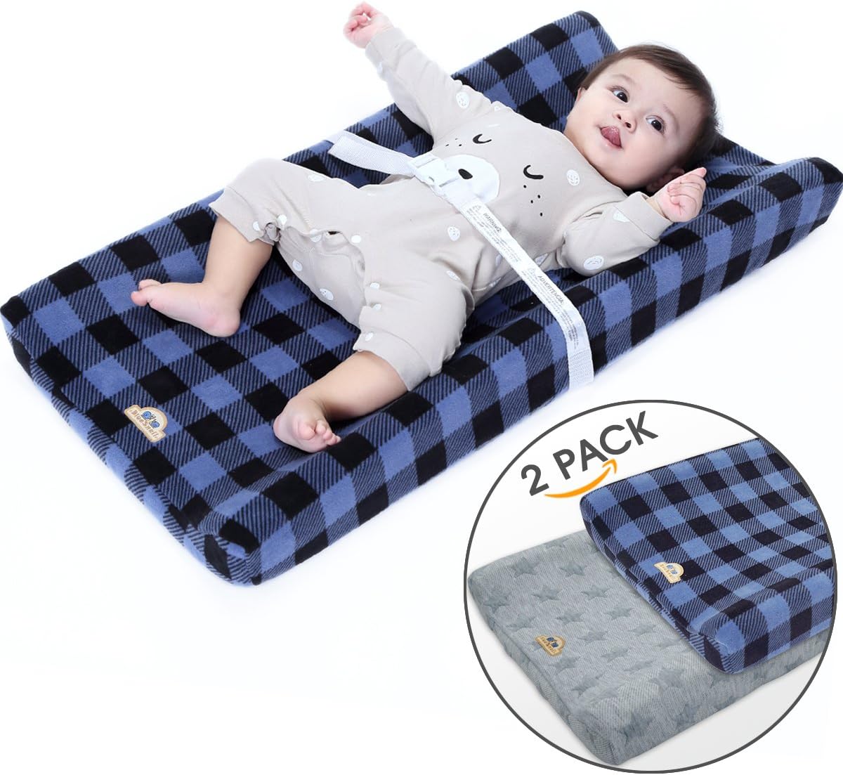 BlueSnail Plush Super Soft and Comfy Changing Pad Cover Change Table Cradle Bassinet Sheets for Baby 2-Pack (Navy Buffalo Plaid)