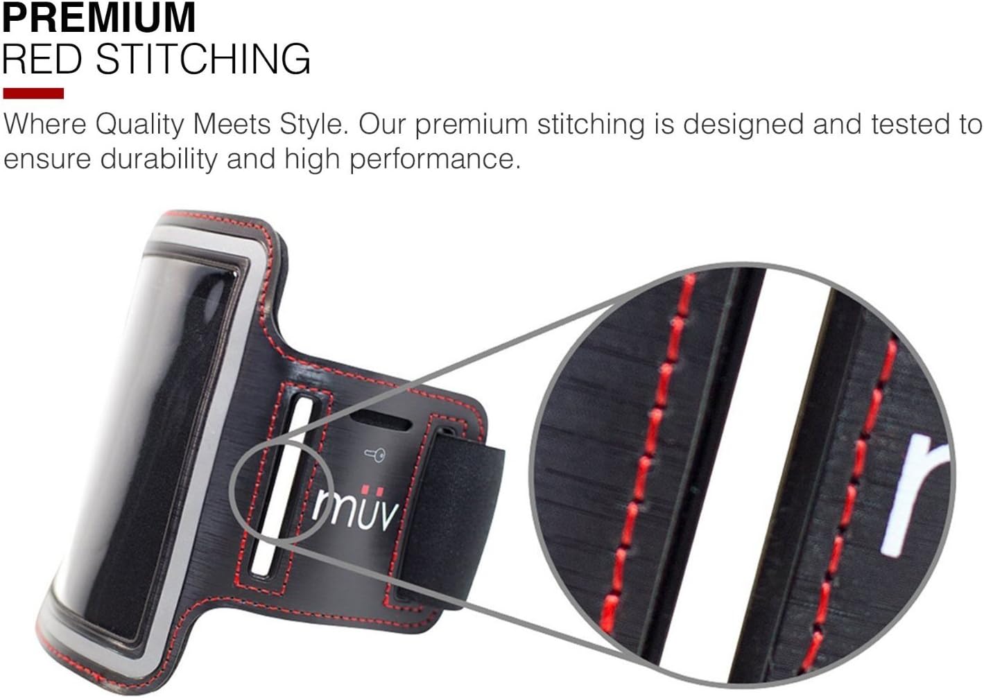 iPhone 6 Armband For Running - #1 Rated Exercise & Workout Sport Band - Fits EVERY Arm Size (S - XL) - For Men & Women - Black Case With Premium Red Stitching