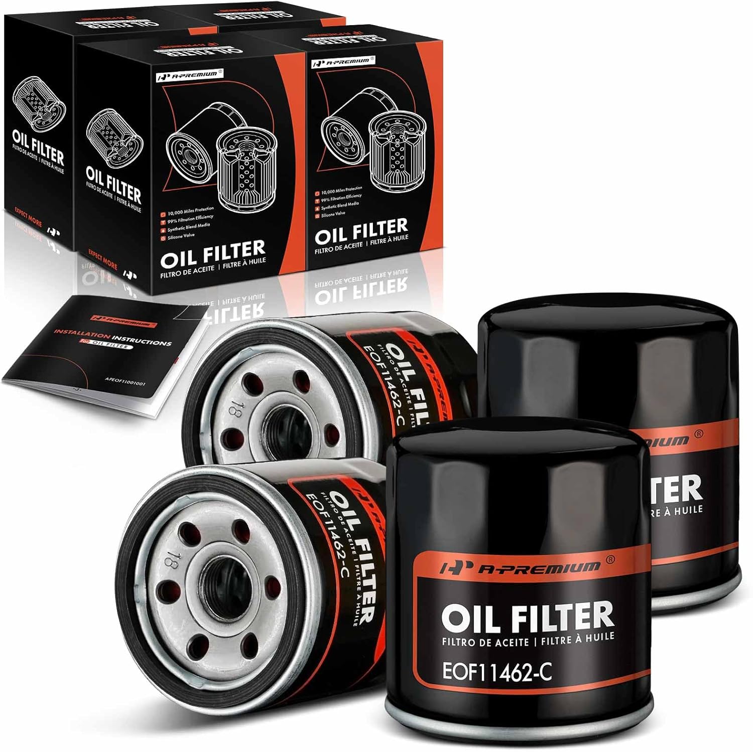 A-Premium 10K Miles Protection Spin On Oil Filter Compatible with Chevy Spark 2013 2014 2015, 4-PC Set