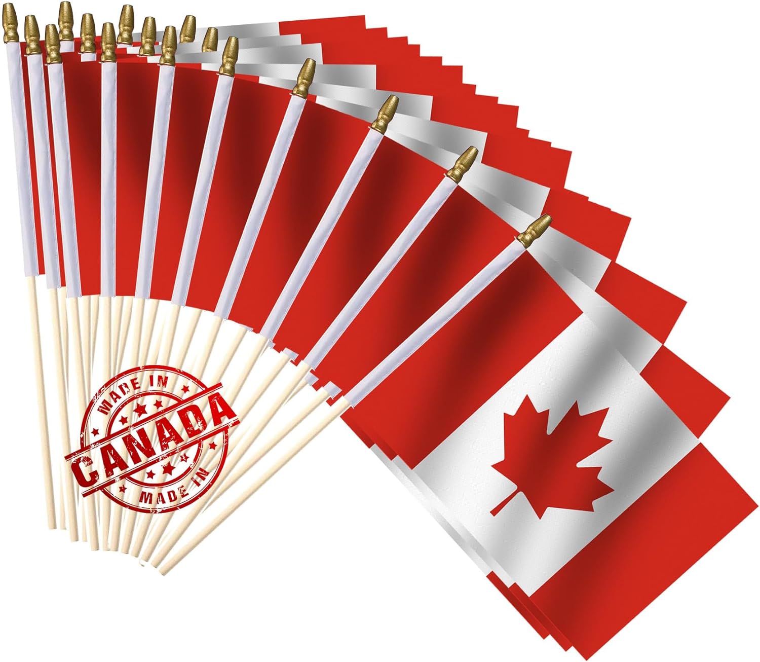 MIDLE Lot of 50 Small Canadian Flags on Stick, 4x6 Inch, Red, Patriotic Hand-Held Outdoor Flags for Canada Day, Patriotic Holidays, 4x6 inches
