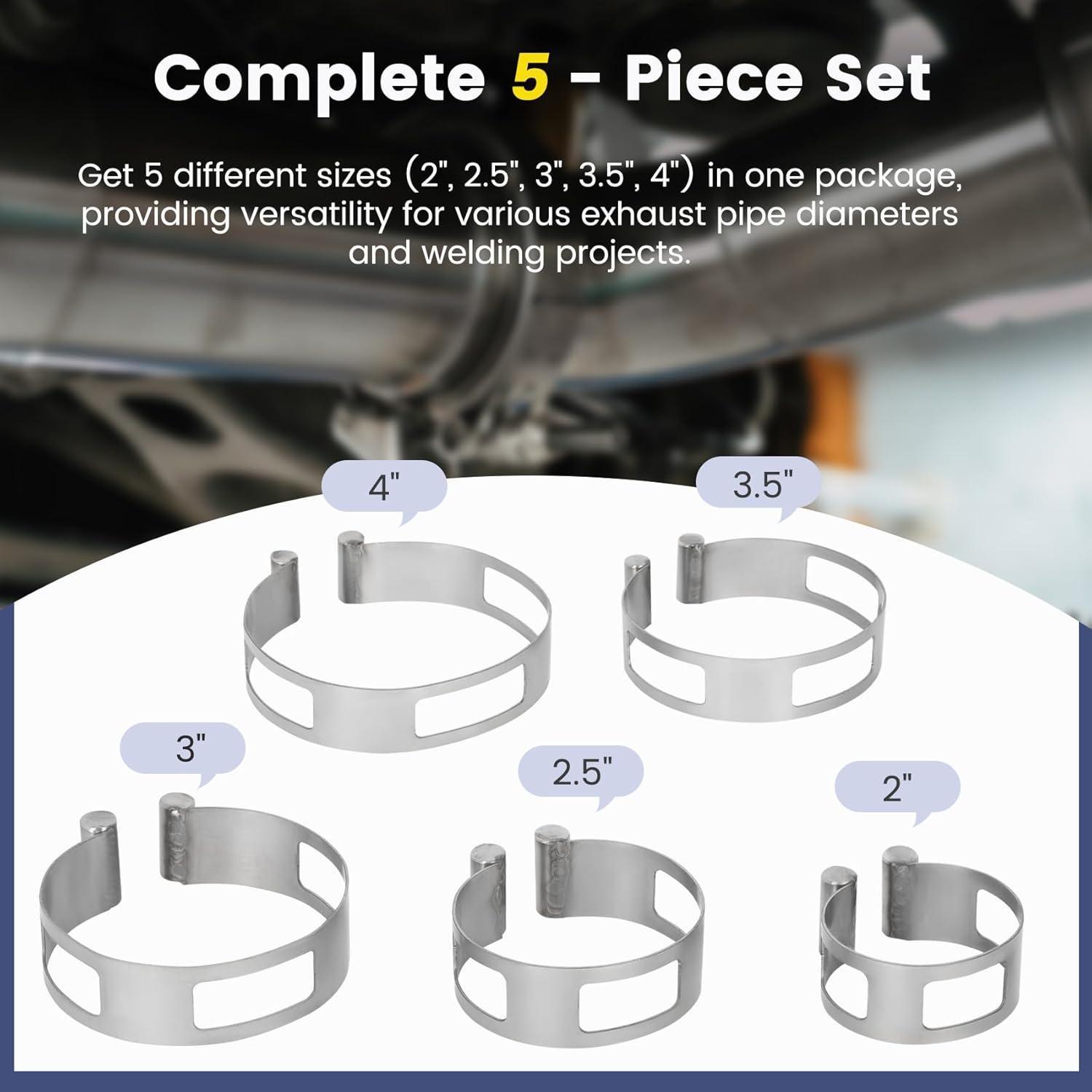 5PCS Stainless Steel Exhaust Pipe Tacking Band - 2" to 4" Sizes | Clamp - On Exhaust Pipe Welding Clamp for Welding Fabrication, Corrosion - Resistant & Tool - Free Installation