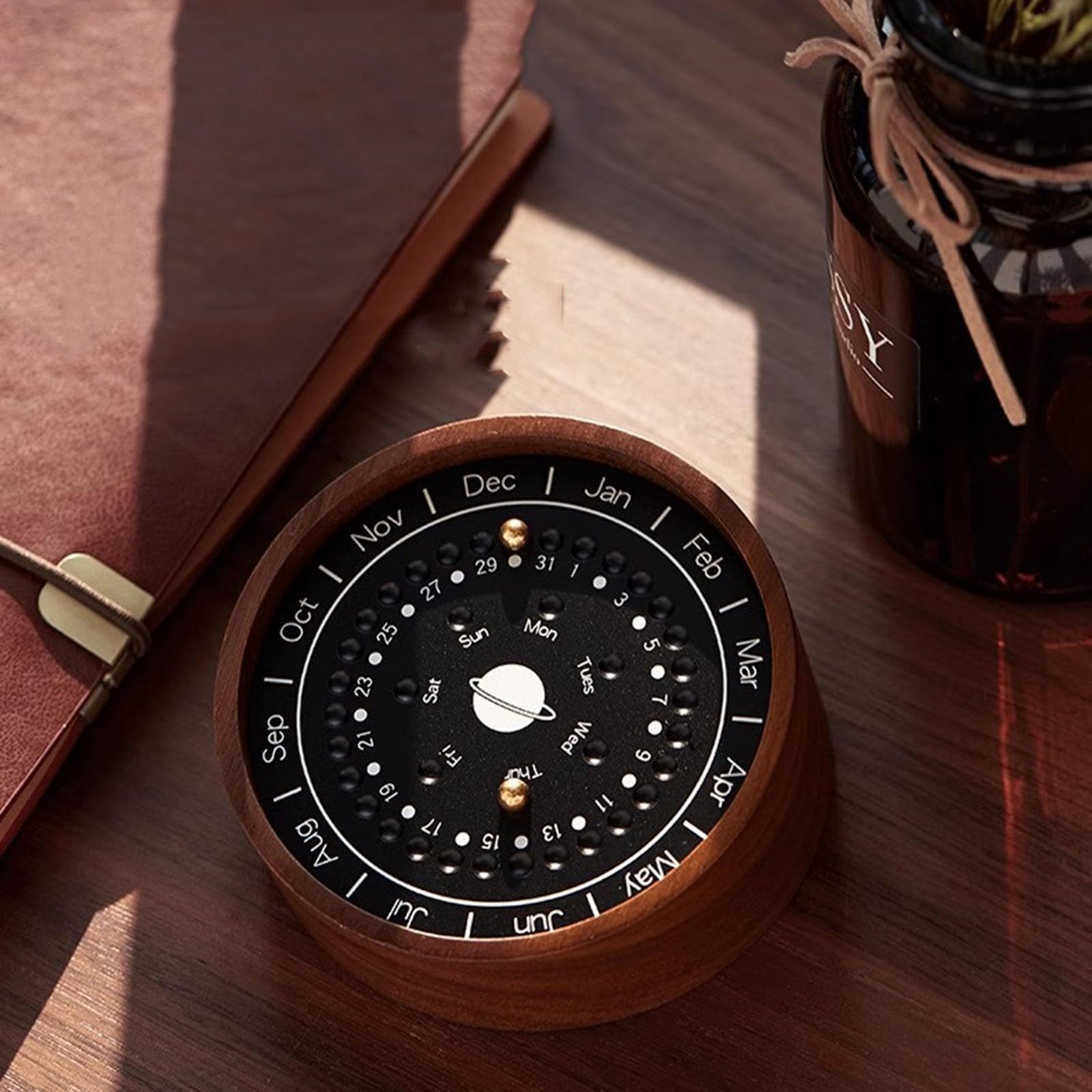 MARJIN Calendario perpetuo Calendario perpetuo della meridiana in Legno Decorazione Personalizzata del Calendario dell'ufficio Forte Calendario perpetuo Magnetico(Black,9 * 4.5 * 3cm)