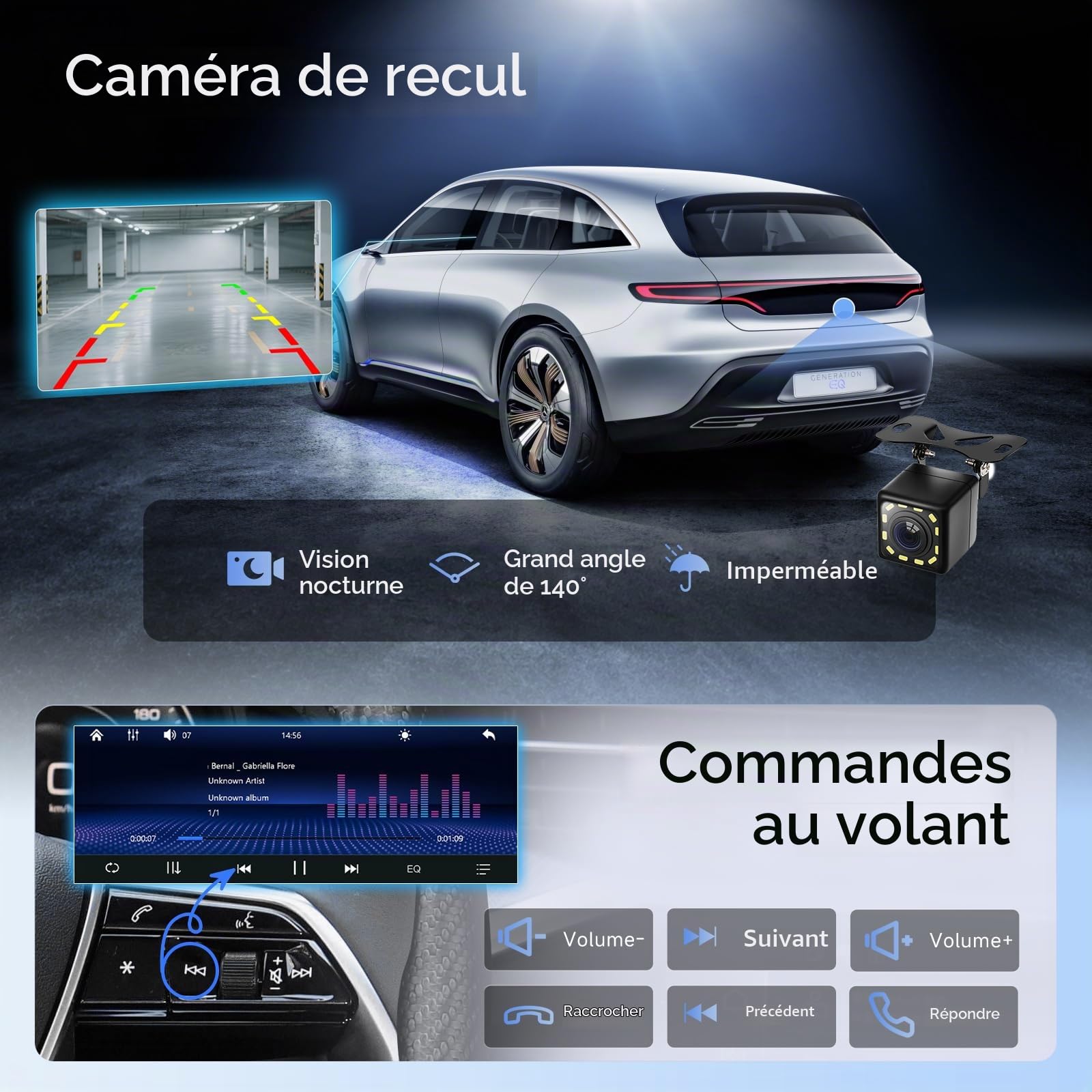 Hodozzy Autoradio 1 Din avec Carplay Android Auto sans Fil, écran Tactile 6,5 Pouces avec Bluetooth, Poste Radio Voiture Multimédia AM FM RDS MP5, Mirror Link, Type-c/USB/AUX SWC EQ, Caméra Recul
