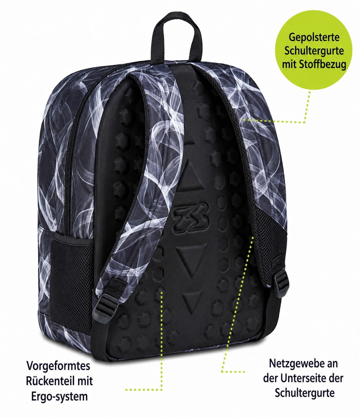 Seven Freethink Schulrucksack, Schulranzen 5 Klasse Jungen, mit Trinkflaschenfach und Doppelfach, Gepolsterte Schultergurte, schwarz/grau