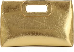 EVEOUT Women's Leather Clutch Evening Handbag with Chain Elegant Shoulder Bag for Wedding Party (Gold)