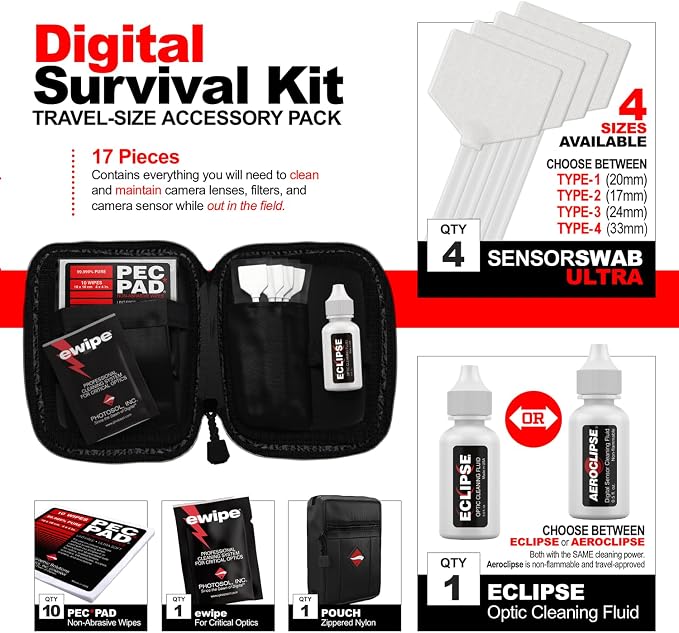 Kit de limpieza para cámara Digital Survival Kit con toallitas y líquido miniatura 8