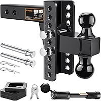 Koerdo Adjustable Trailer Hitch 2.5" Receiver - 6" Drop/Rise, 2" & 2-5/16" Balls, 22,000 LB GTW for Trucks, RVs & Heavy Towing - Anti-Theft Pin, Black