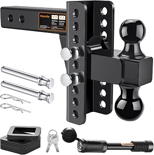 Koerdo Adjustable Trailer Hitch 2.5" Receiver - 6" Drop/Rise, 2" & 2-5/16" Balls, 22,000 LB GTW for Trucks, RVs & Heavy Towing - Anti-Theft Pin, Black