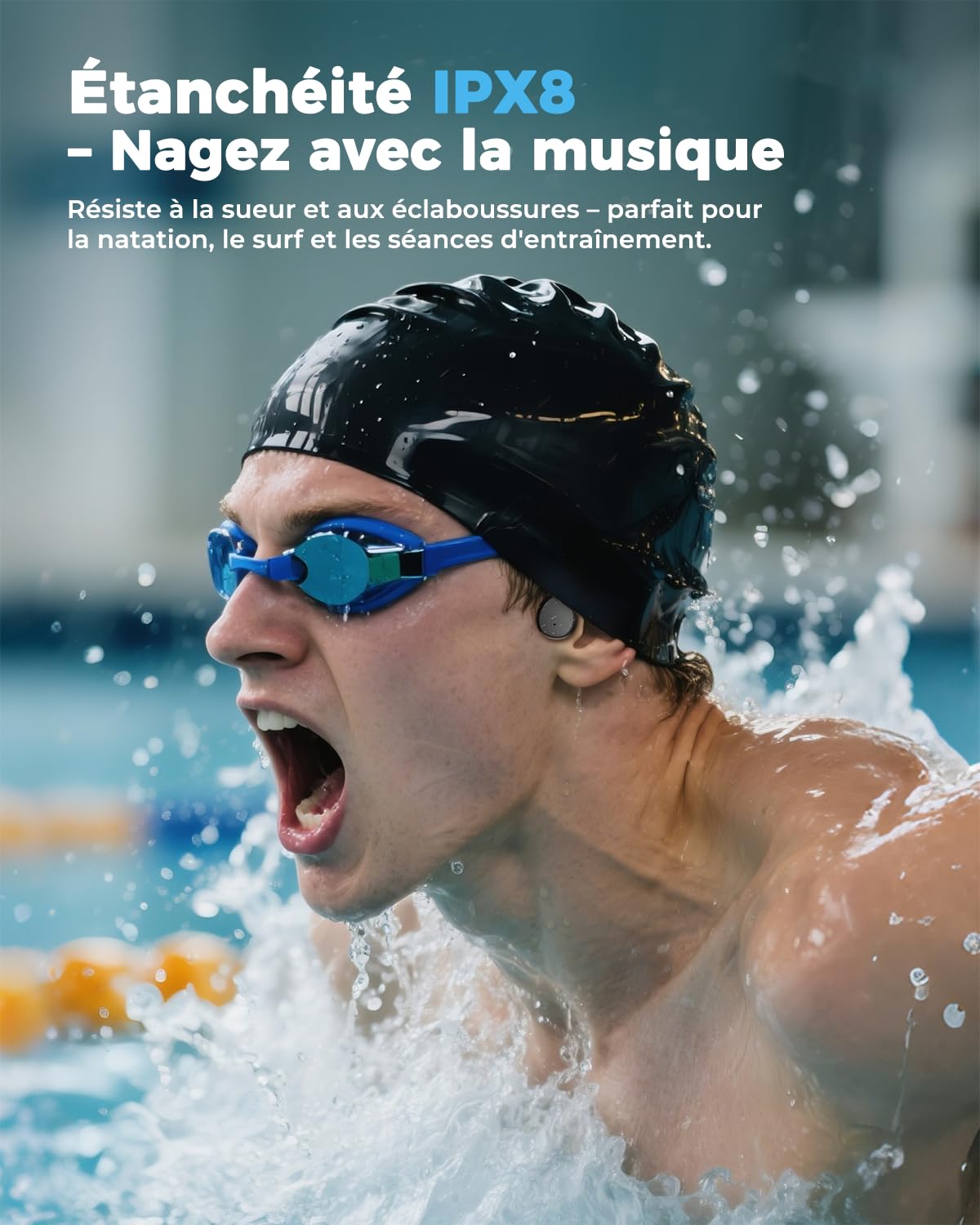 Casque Conduction Osseuse Bluetooth 5.4, Mémoire MP3 32G Intégrée, Lecteur MP3 Étanche IPX8, 10 Heures de Jeu, Écouteur Natation sans Fil pour la Natation, Sport